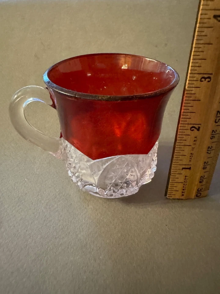 EAPG RUBY STAINED SOUVENIR ALBANY NY ETCHED ANTIQUE GLASS TEACUP TUMBLER CUP MUG - Image 2 of 4