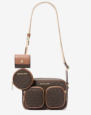 ☆Michael Kors☆ Jet Set Medium Logo クロスボディ BROWN♪ Michael Kors Jet Set Medium Signature Logo Crossbody Bag