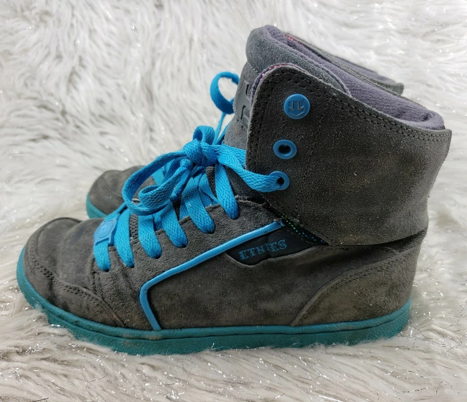 Кроссовки ETNIES Woozy серые кожаные синие высокий верх размер 6/36 - Изображение 2 из 4