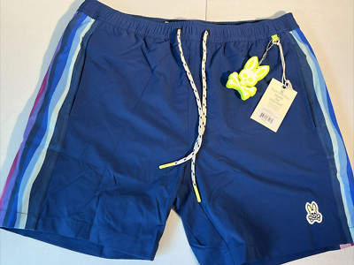 Psycho Bunny Men's Medium Bickling Swim Trunks B6W255PINS Marine Blue Shorts