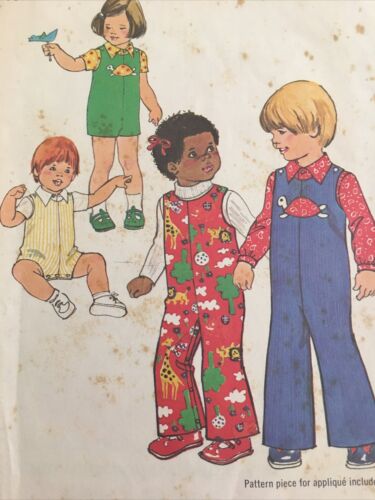 1975 Simplicity 7322 Vintage Sewing Pattern Toddlers Jumpsuit Shirt Size 1/2 - Afbeelding 1 van 7