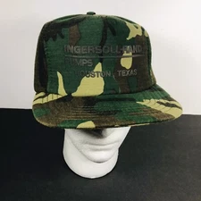 Vintage Ingersoll Pumps Green Camo Flat Brim Snapback Hunting Hat Cap Trucker