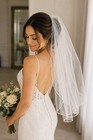 White Elbow Net Wedding Veil with Comb and Beaded Edge — photo 2