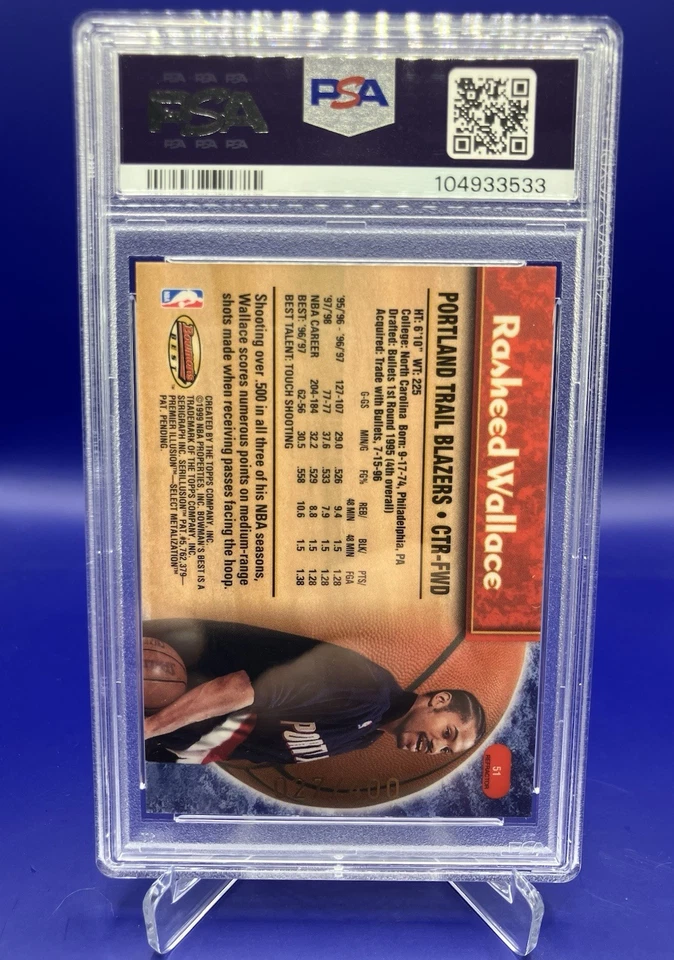 1998-99 Bowmans Best Rasheed Wallace Refractor /400 PSA 9 Blazers - Image 2 of 2