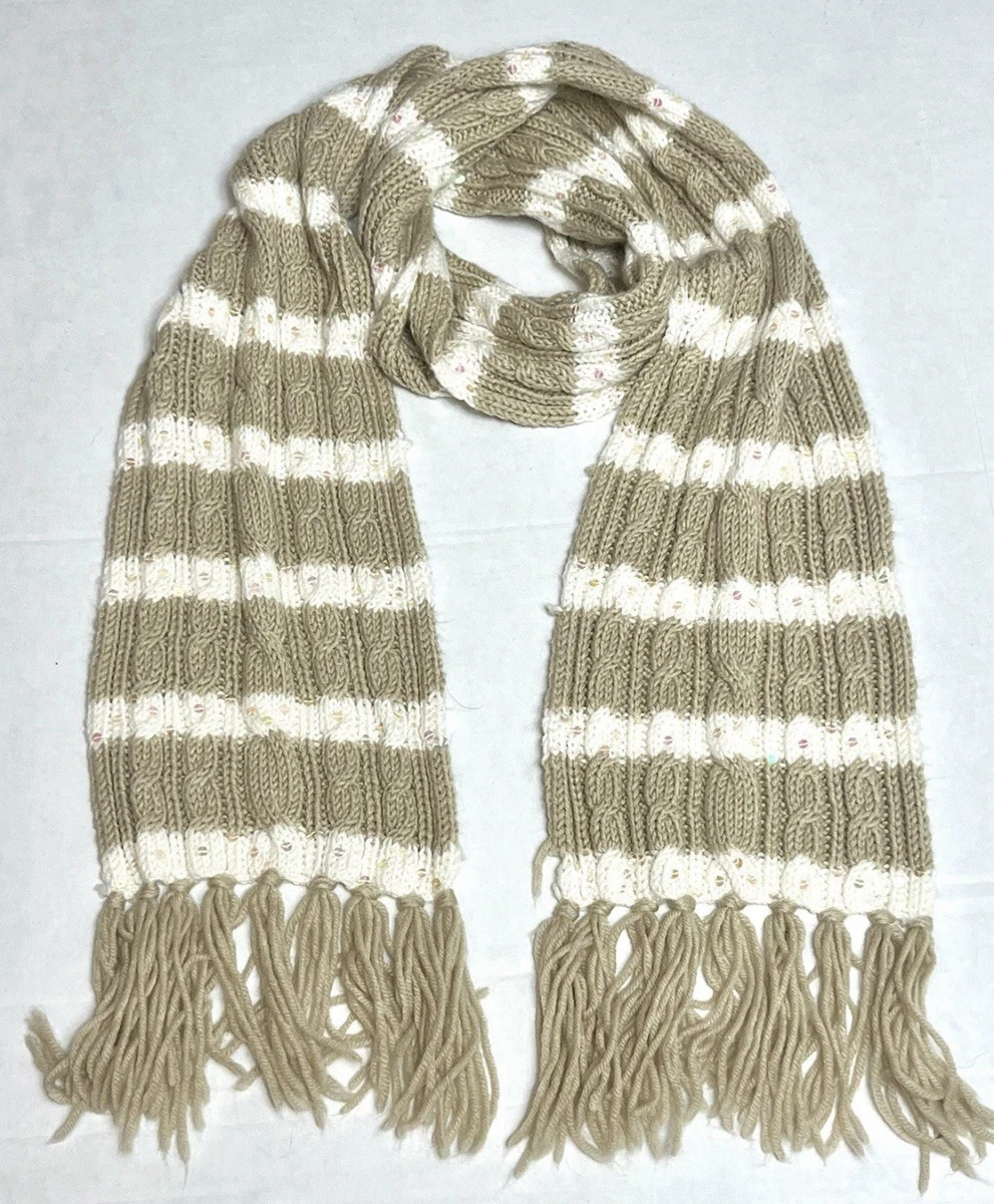 小物 90s OLD GAP Rainbow Knit Muffler. Vintage GAP Kids Women's Unisex 100% Lambs Wool Knitted Ivory