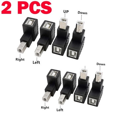 2Pack Angle 90° USB 2.0 B Type Male to Female Adapter Printer Scanner Converter