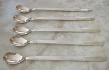 LOT OF 5 ICED TEA SPOONS APOLLO Pattern by World Tableware Amsilco Silverplate