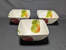The Cellar Macy's 3 Square Coupe Cereal Soup Bowls Apples Pears MINT