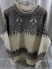 Vtg 80's Dale of Norway Woven Women's M 100 Wool Nordic Fair Isle Sweater Cream