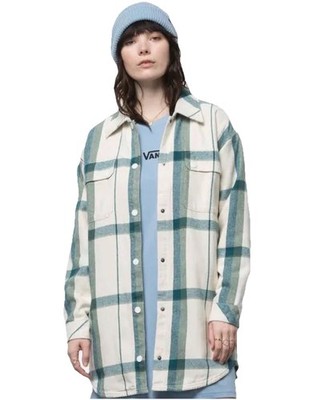 Vans Shacket Oversized Plaid Green Cream Warm Jacket Women's Small