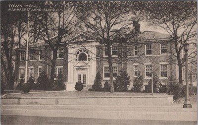 Town Hall Manhasset Long Island New York NY Colonial Revival Flag Postcard