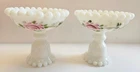 Hand painted milk glass candle holders by Consolidated Glass Co.