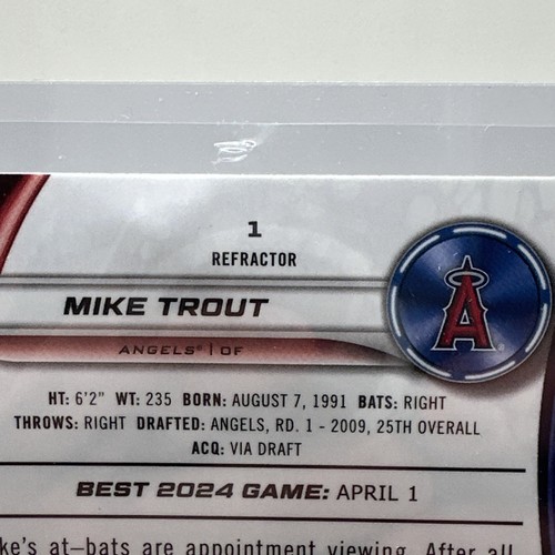 2024 Bowman's Best Refractor Mike Trout #1 - Picture 3 of 3