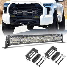 20Inch Tri-Quad Row LED Light Bar & Front Hidden Behind Grille Mounting Brackets
