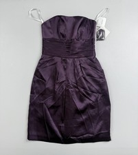 David's Bridal Dress Womens 4 Purple Strapless Satin Ruched Short Bridesmaid