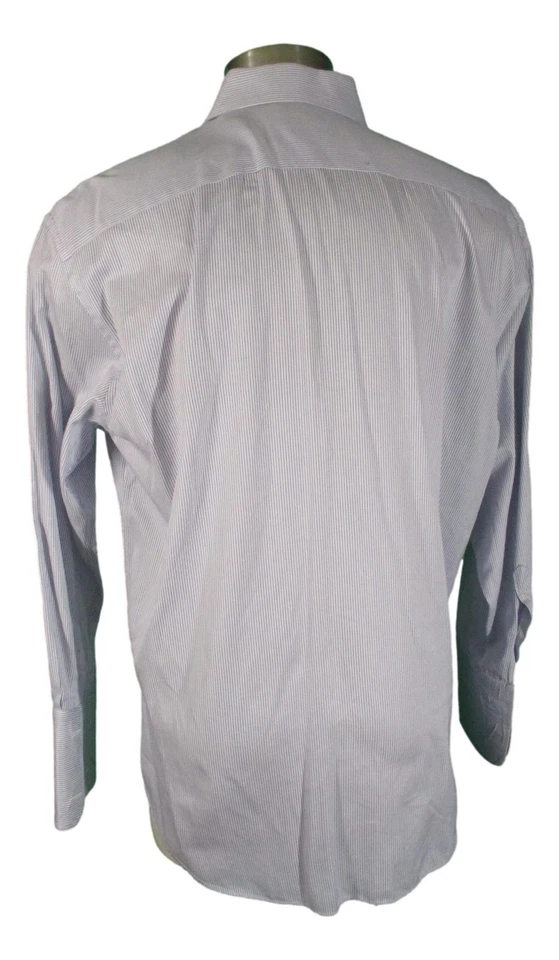 Camisa de vestir Armani Collezioni para hombre azul a rayas de algodón puño francés 44 17,5-34 Foto 2 de 3