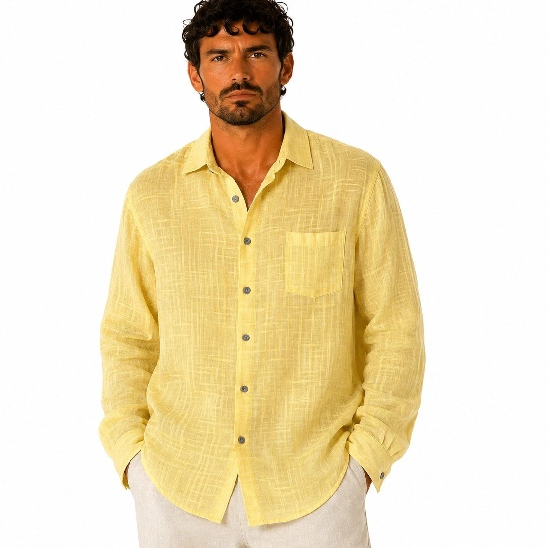 Caribbean Button Down Shirt Men XL Yellow Linen Blend Textured Long Sleeve
Opens in a new window or