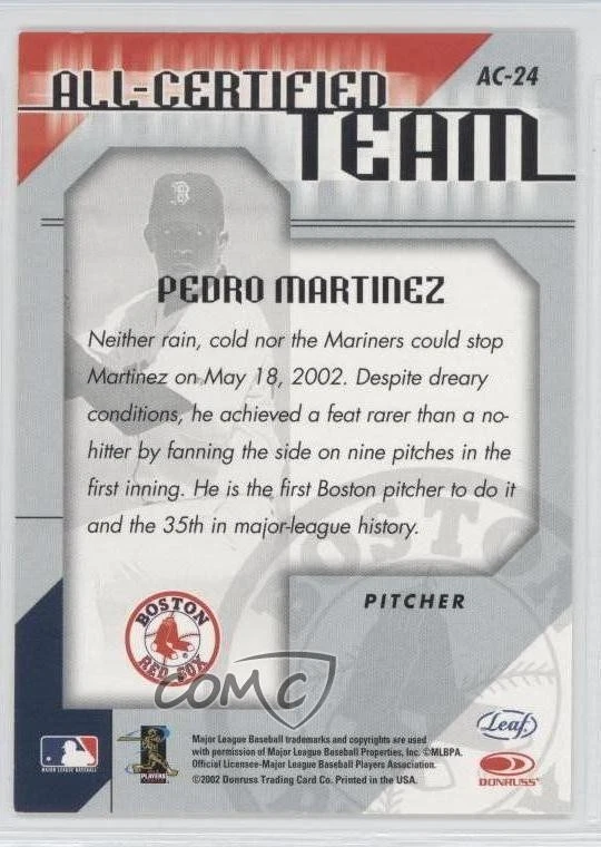 2002 Leaf Certified All-Certified Team Pedro Martinez #AC-24 HOF - Image 2 of 2