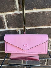 NWT $175 Coach Crossgrain Leather Wyn Wallet C2326 Bubble Gum pink Slim Long
