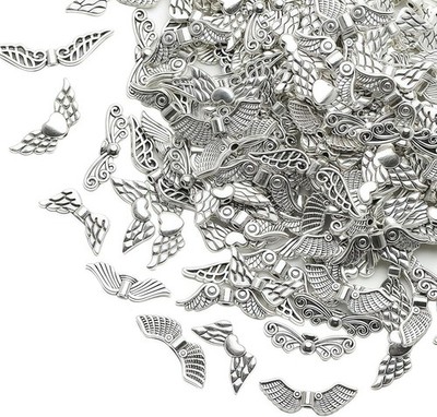 Dahi 200pcs Angel Wing Beads Tibetan Alloy Fairy Wing Charms Wings Spacer Loo...