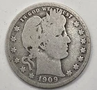 《Silver》1909-D USA BARBER QUARTER -- .1808 OZ of SILVER!!!