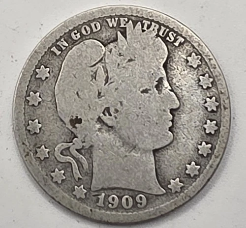 《Silver》1909-D USA BARBER QUARTER -- .1808 OZ of SILVER!!!