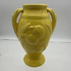Vintage USA POTTERY Double Handle 5-1/2" YELLOW Embossed VASE Shawnee FREE SHIP