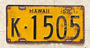 1952 HAWAII license plate — KAUAI CO — ORIGINAL TERRIFIC antique vintage car tag