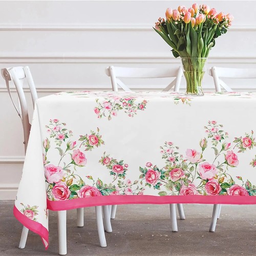 Pink Flowers Print Tablecloth Table Decor Table Covers for Wedding Party Decor - Picture 8 of 23