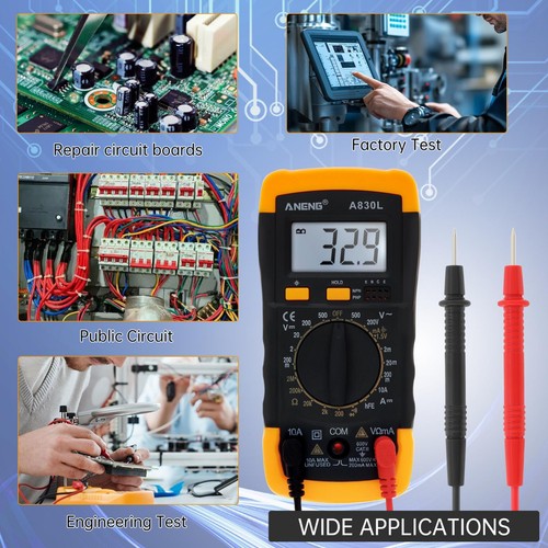 LCD Digital Multimeter Voltmeter Ammeter Ohmmeter Volt AC DC Tester Leads Meter