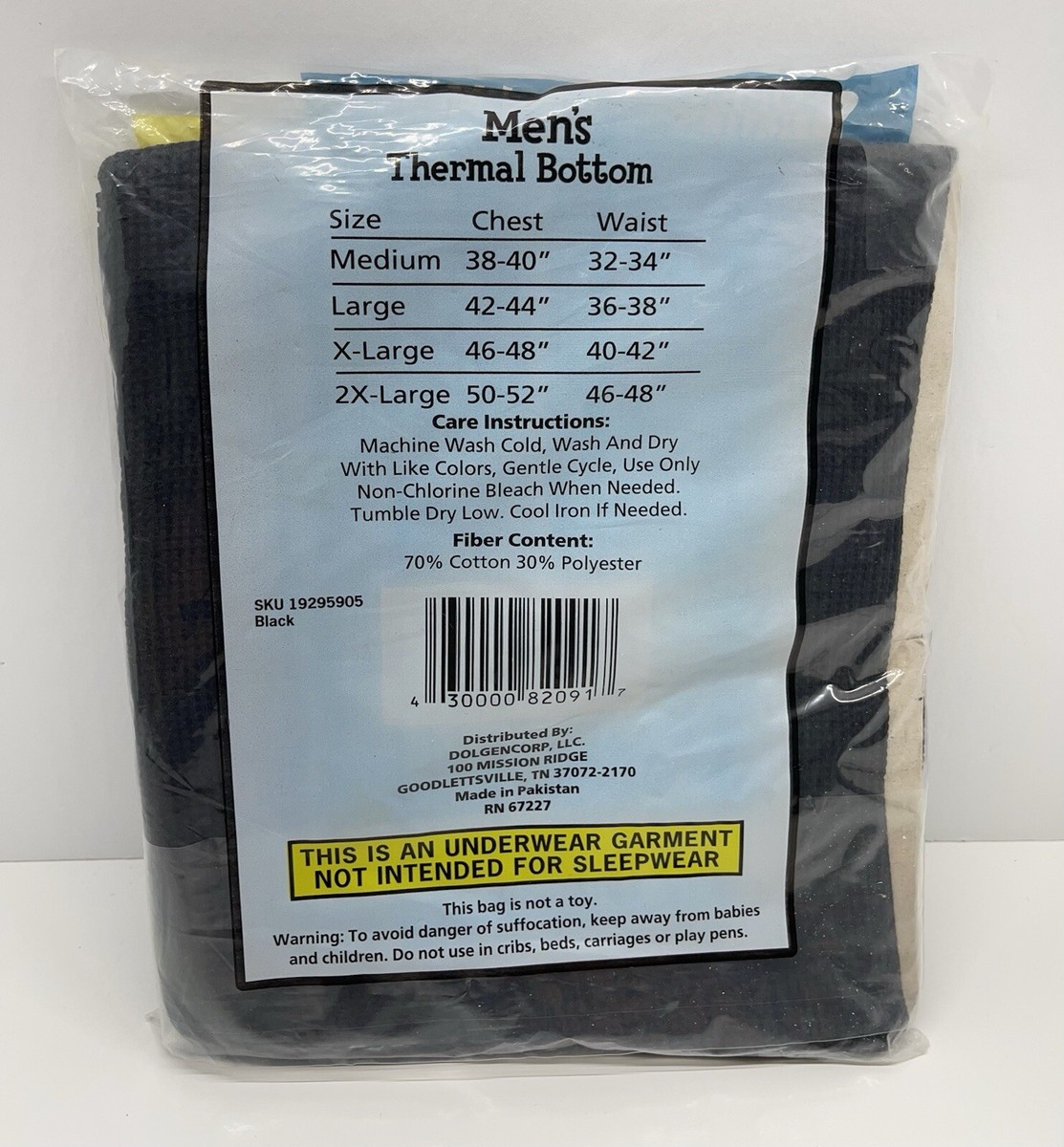 NIP Open Trails Men's Black Thermal Bottom Ankle Length Pants 2X