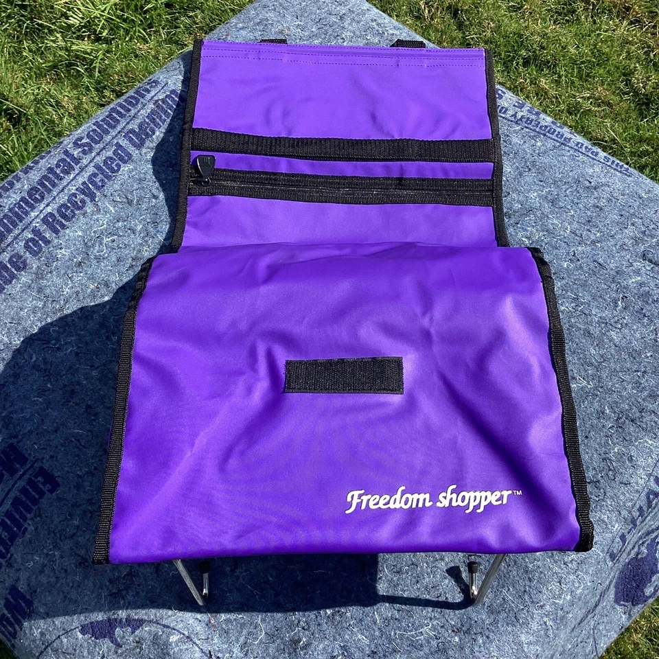 2000 QVC Freedom Shopper Lightweight Purple Folding Bag W/ Wheels + Handles - Image 3 of 4