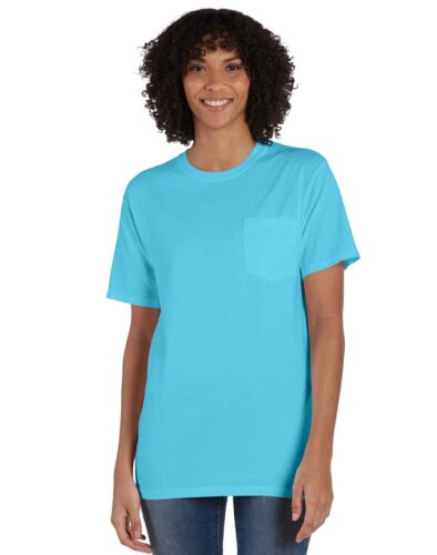 T-shirt adulte Hanes T-shirt manches courtes poche ComfortWash vêtement teint bague filée - Photo 1 sur 82