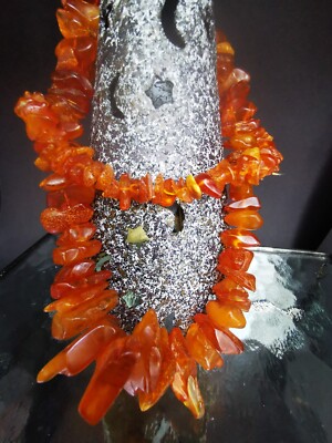 Kette  Bernstein amber 黃色奶油糖琥珀  Bis 5cm große Brocken wuchtig präsent 64cm  75g
