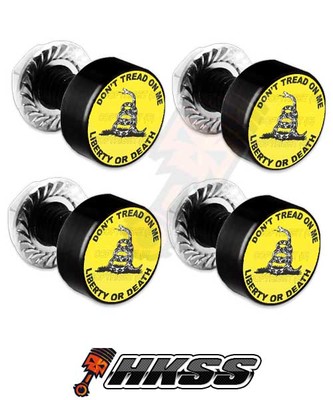 4 Black Billet Aluminum License Plate Frame Tag Bolts - DONT TREAD ON ME GTQ