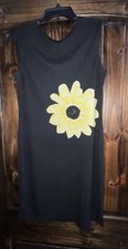 Women’s Black Tank Dress with Sunflower on front beadwork in middle, round neck