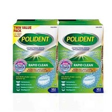 Polident Rapid Clean Dental Cleanser Tablets, 102 Count (Pack of 2)
