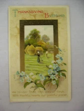 VINTAGE THANKSGIVING POSTCARD MAN & WOMAN WORKING IN THE FIELD 1914