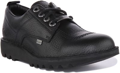 Kickers Kick Low Top Tumble Leder Trple Stich Herren Stiefel Schwarz Größe 6-12