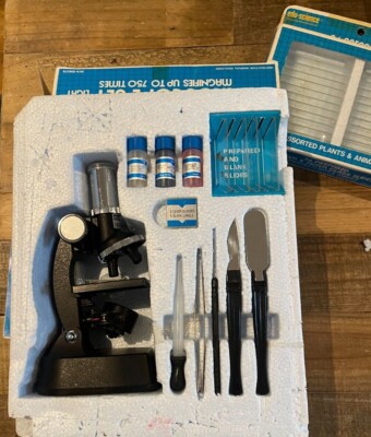VINTAGE TOYS R US EDU SCIENCE MIKROSKOP SET & GLASDIAS SETS GEBRAUCHT