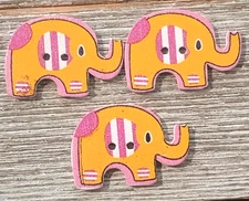 3 Yellow Elephant Flower Sewing Buttons Crafting Wood 2 Hole 1 1/8" 