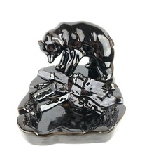 Glossy Dark Brown Black Bear Ashtray Ceramic Rocky Ledge Trays 5.75 x 4.75"