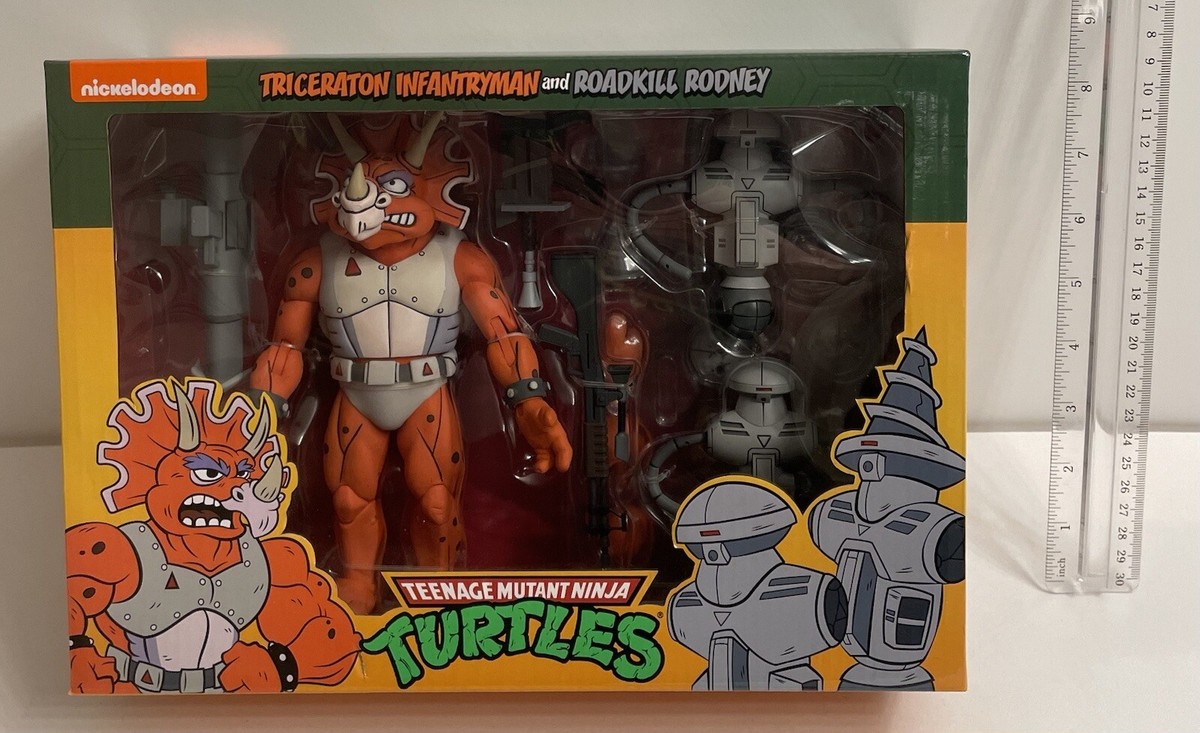 NECA TMNT NINJA TURTLES TRICERATON INFANTRYMAN & ROADKILL RODNEY