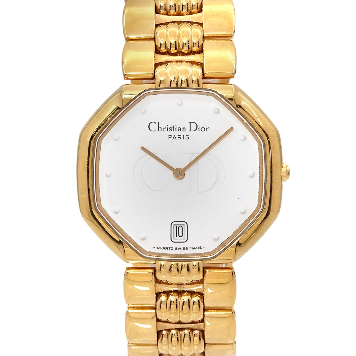Christian Dior Octagon 45.154 Quartz Date White Dial Mens Watch