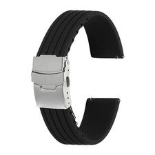 Silicone Watch Bands 22mm Soft Watch Bands with Silver Snap Buckle, Black