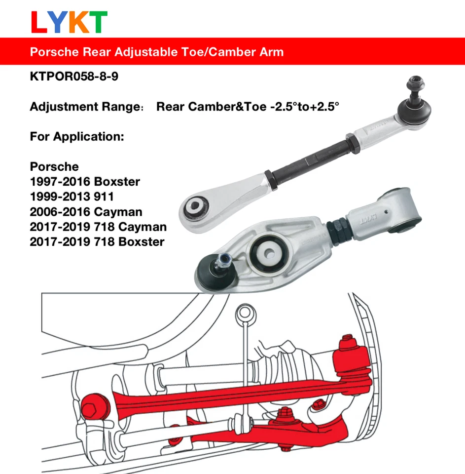 LYKT 4pcs Rear Adjustable Camber&Toe arms Kit for Porsche 911、Boxster、Cayman - Image 2 of 4