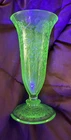 Hazel Atlas Green Vaseline Uranium Florentine Poppy 6.25"x3" Parfait Glass Vase