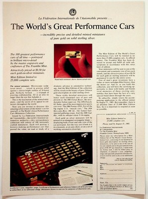 1985 Franklin Mint World's Great Performance Cars Gold Silver Ad FIA