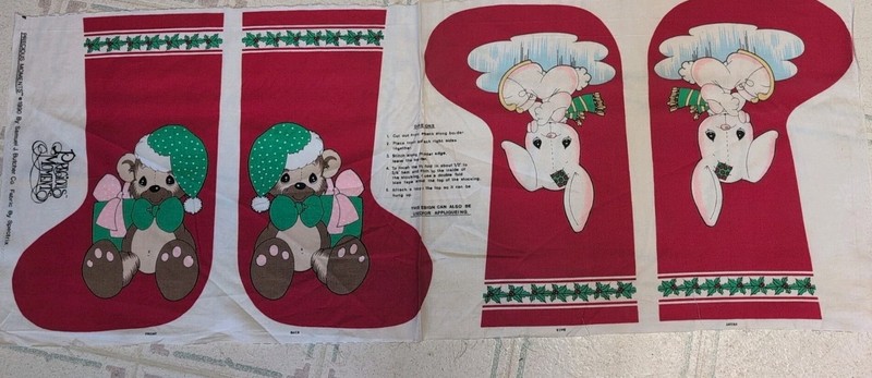Precious Moments Fabric Panel Christmas Stockings Bear and Bunny 17'' x 43''