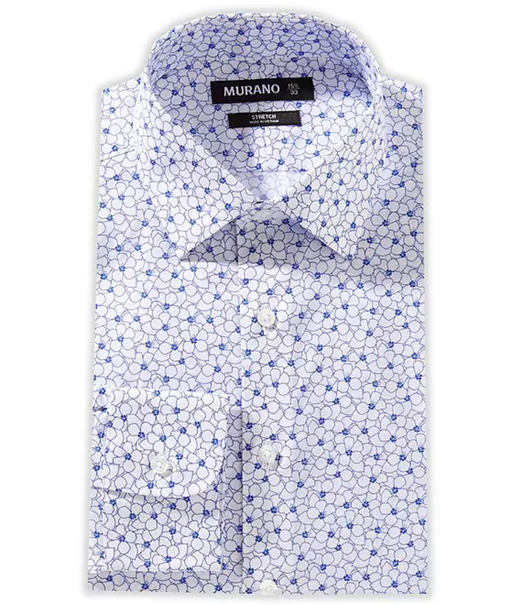 MuranoSlim-Fit Spread Collar Floral Print Dress Shirt, White, 16.5 34